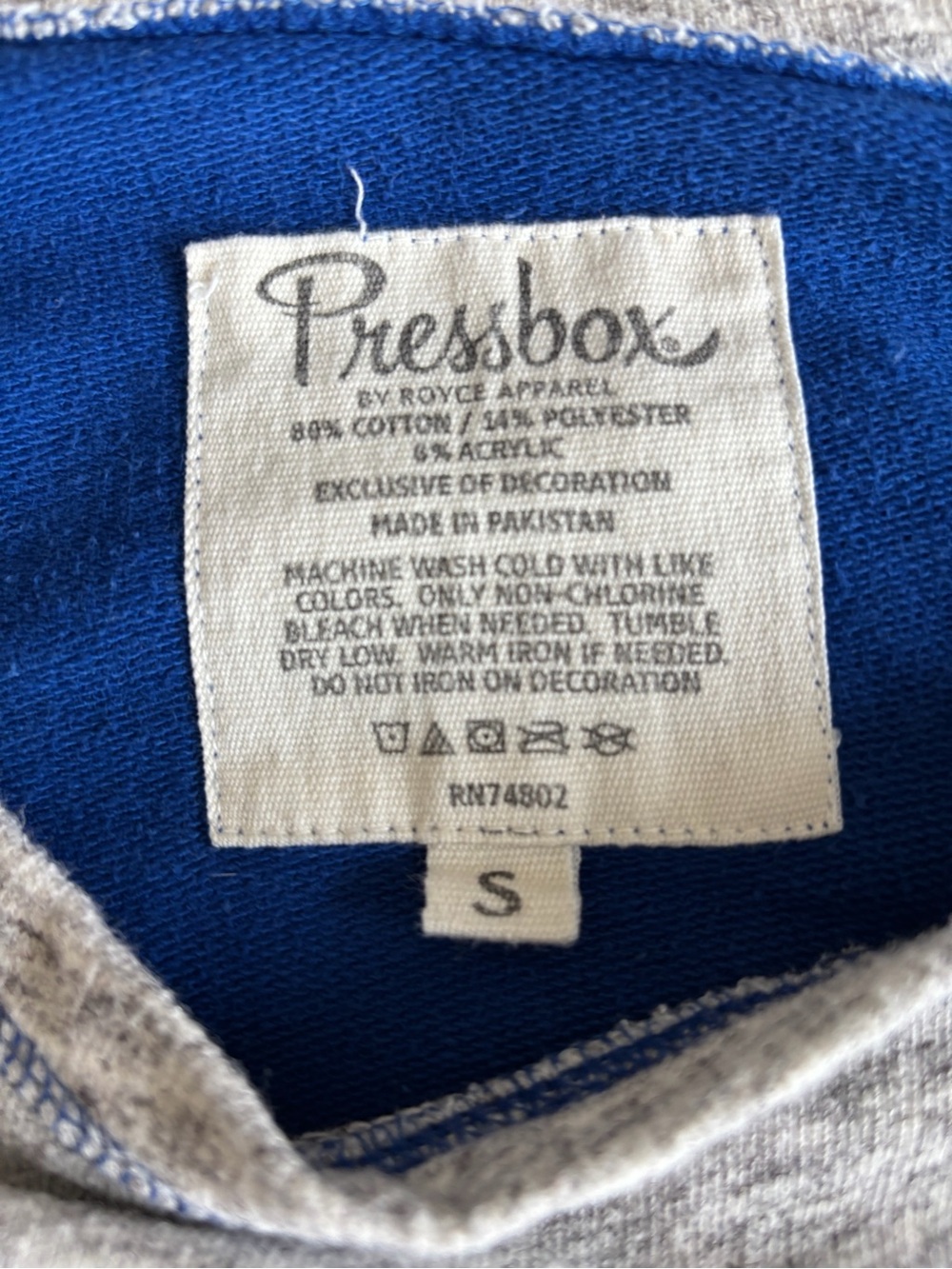 Pressbox Kansas Jayhawks Raglan Sweatshirt - Royal Blue & Heather Gray - Picture 2 of 7